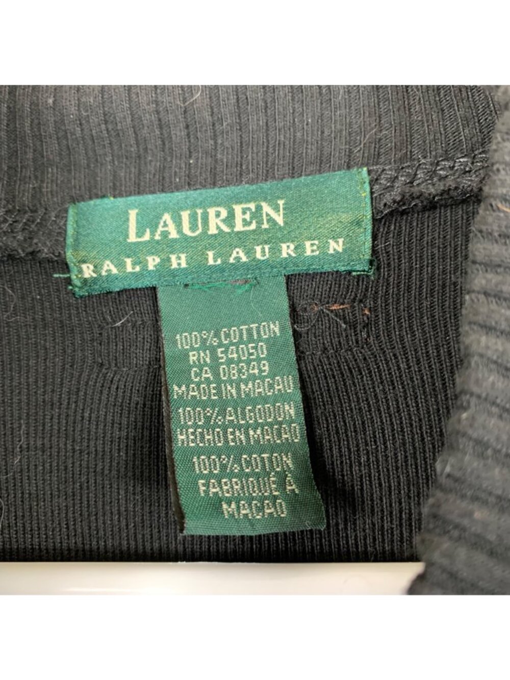 VTG Y2K Lauren Ralph Lauren Cardigan L Black Cotton Zip Leather Elbow Patch - Picture 5 of 8